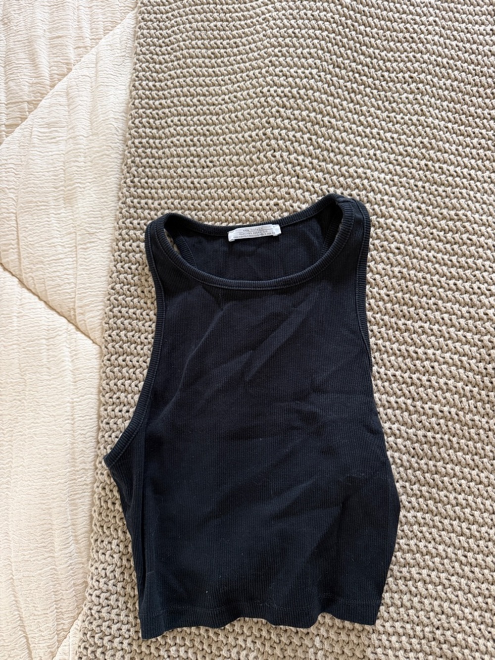 Zara Black Ribbed Crop Tank Top